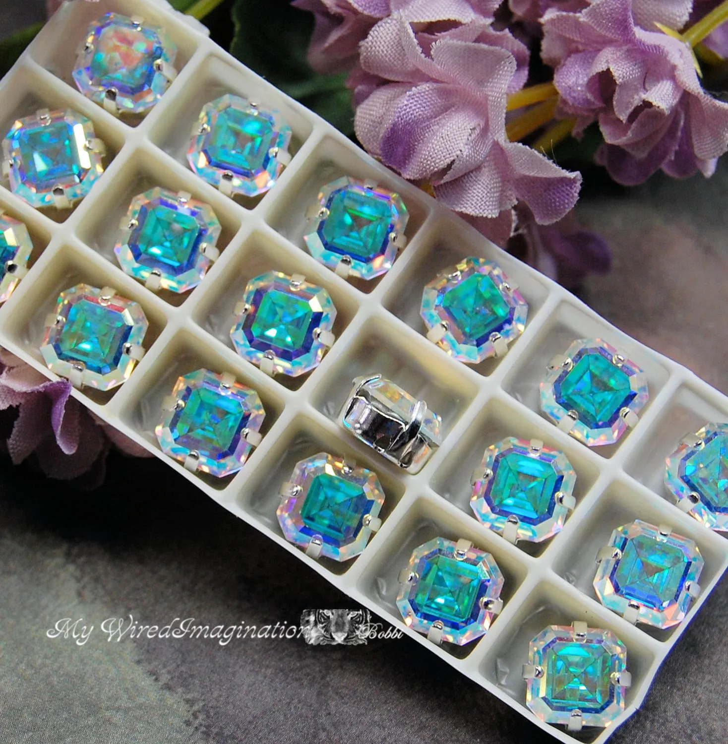 CAL V Comet Argent Light Crystal AB Double Cut 8mm Square Octagon
