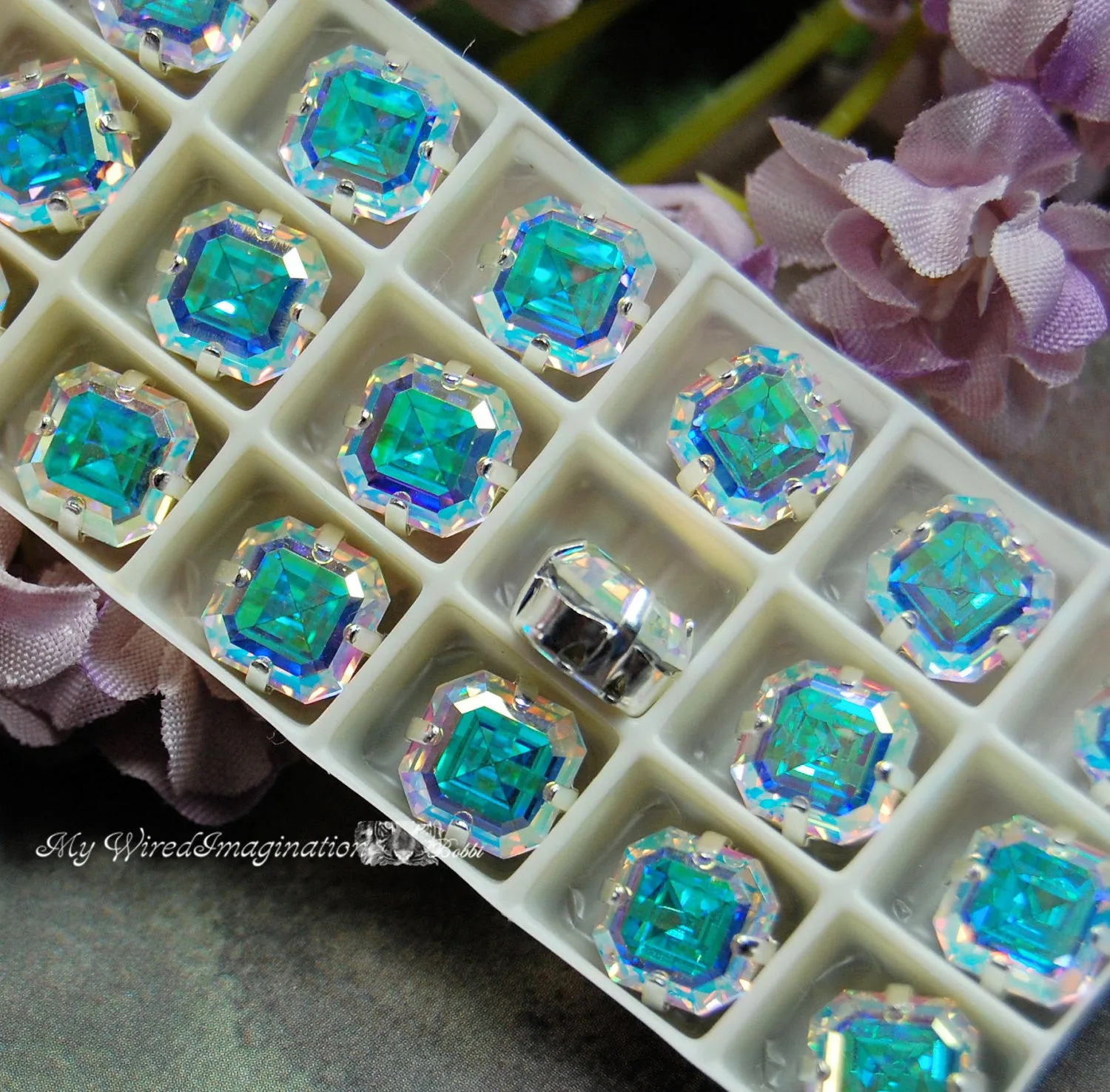CAL V Comet Argent Light Crystal AB Double Cut 8mm Square Octagon