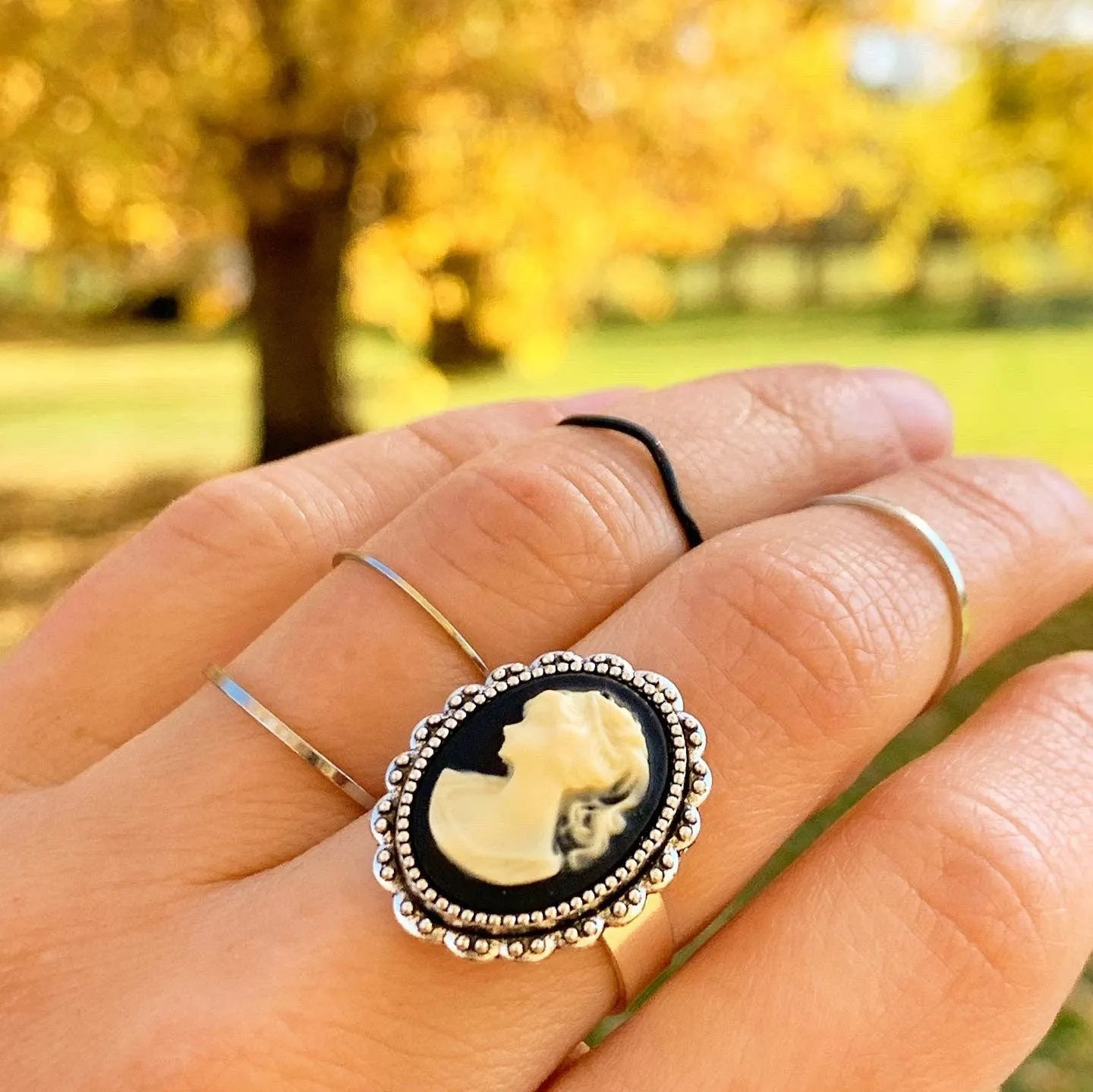 Cameo Ring in Silver Adjustable Band