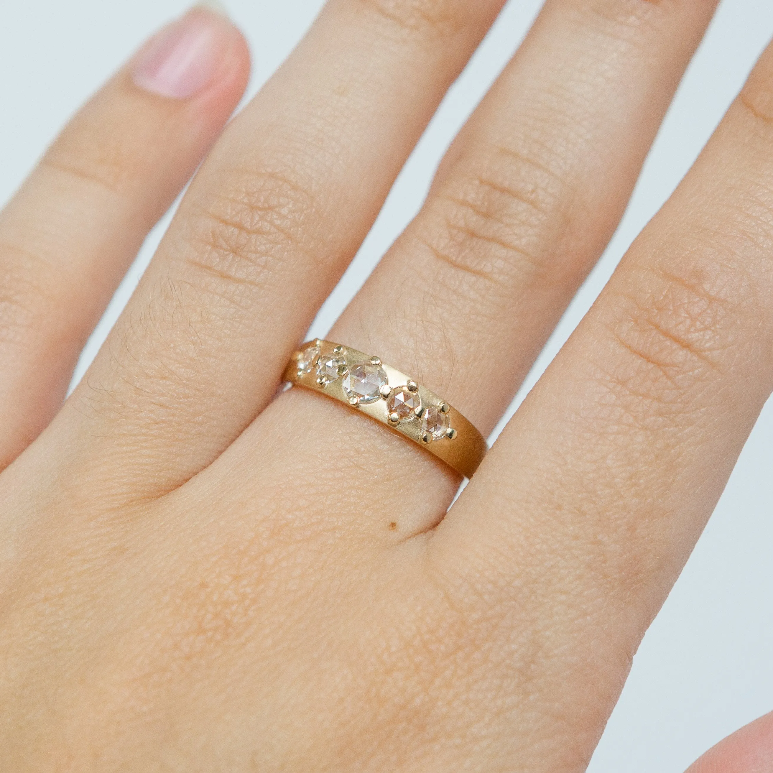Cardinal Band with White Rose-cut Diamonds