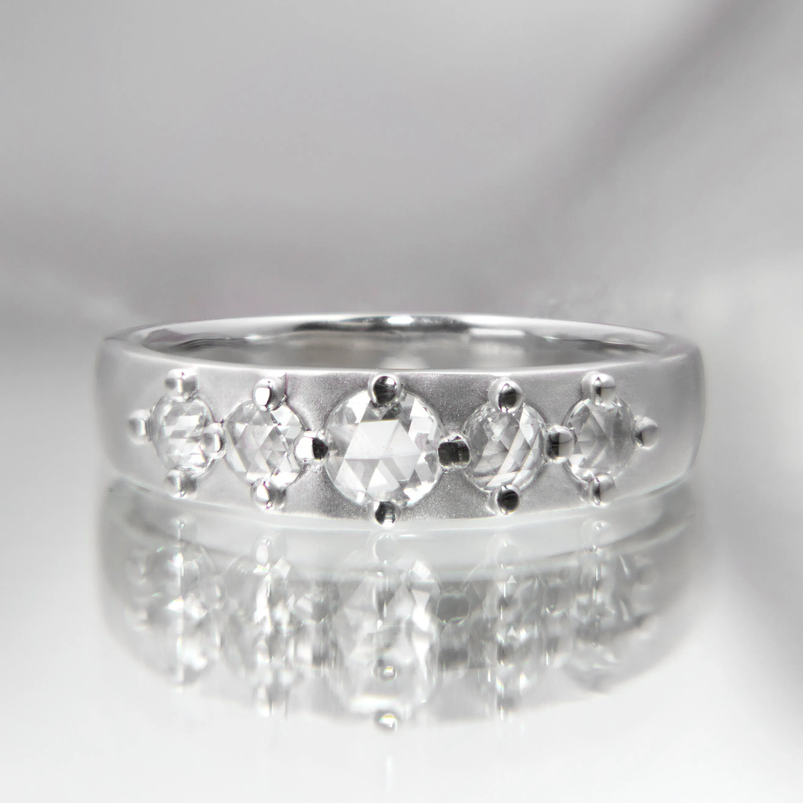 Cardinal Band with White Rose-cut Diamonds