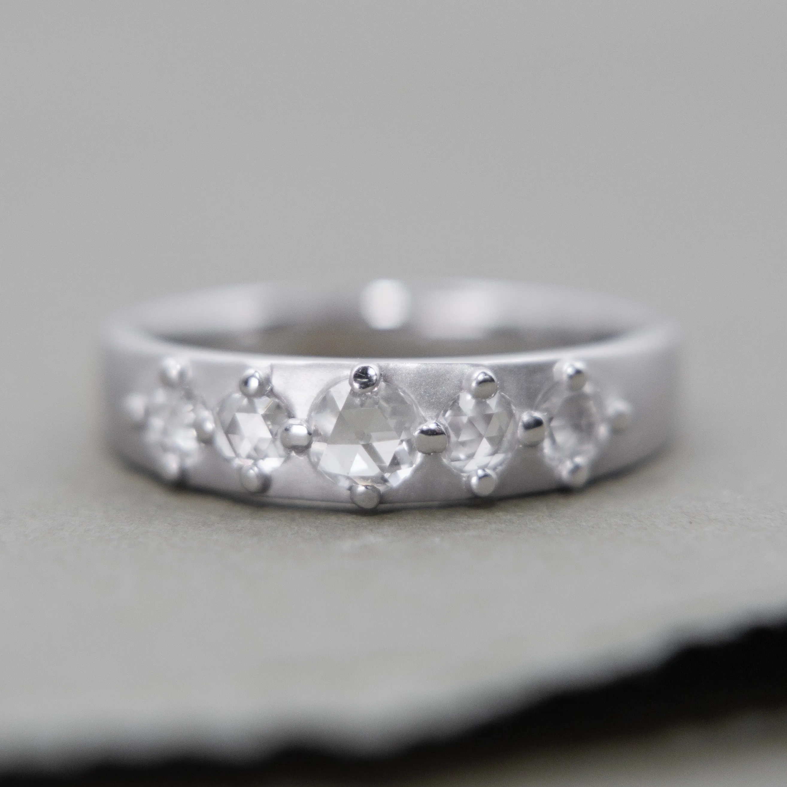 Cardinal Band with White Rose-cut Diamonds