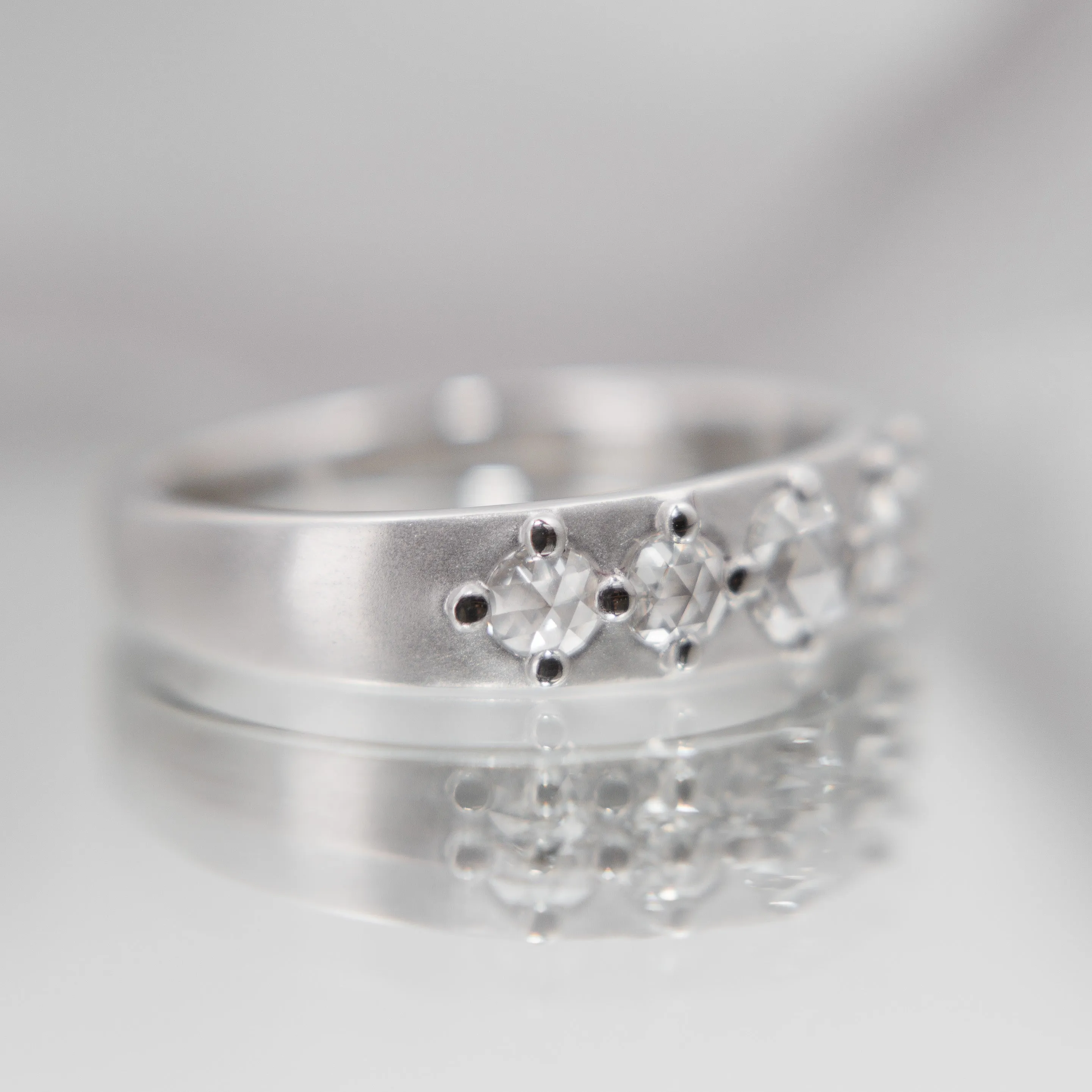 Cardinal Band with White Rose-cut Diamonds