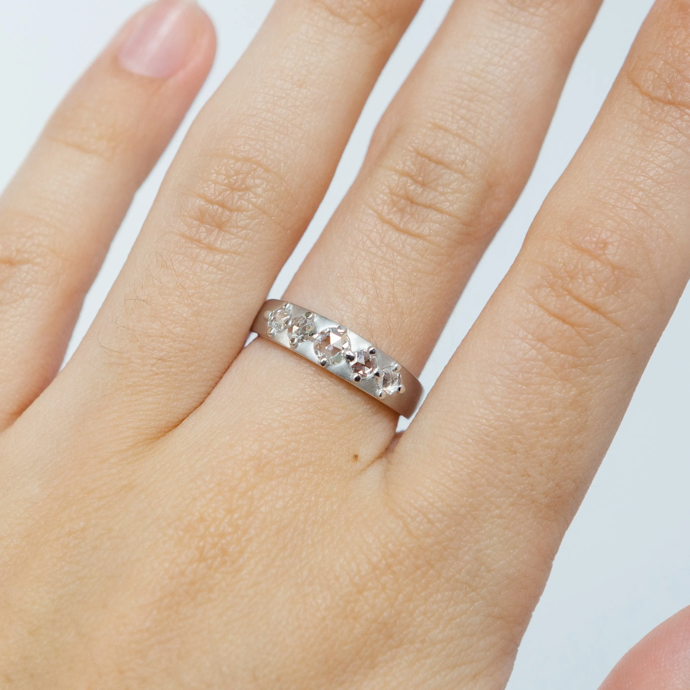 Cardinal Band with White Rose-cut Diamonds