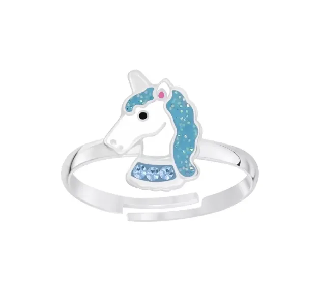 Children's Rings:  Sterling Silver Aqua Unicorn Rings Adjustable