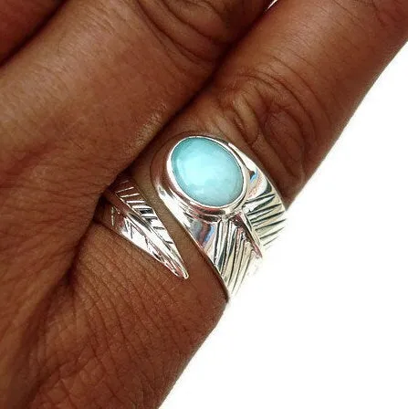 Chunky Leaf Adjustable Larimar Ring, 925 Sterling Silver, R48L