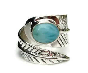 Chunky Leaf Adjustable Larimar Ring, 925 Sterling Silver, R48L