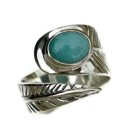 Chunky Leaf Adjustable Larimar Ring, 925 Sterling Silver, R48L