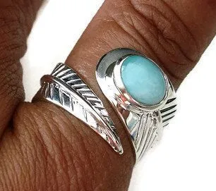 Chunky Leaf Adjustable Larimar Ring, 925 Sterling Silver, R48L