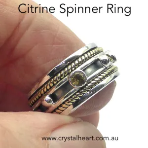 Citrine Ring, Spinning Band, 925 Silver & Gold g3