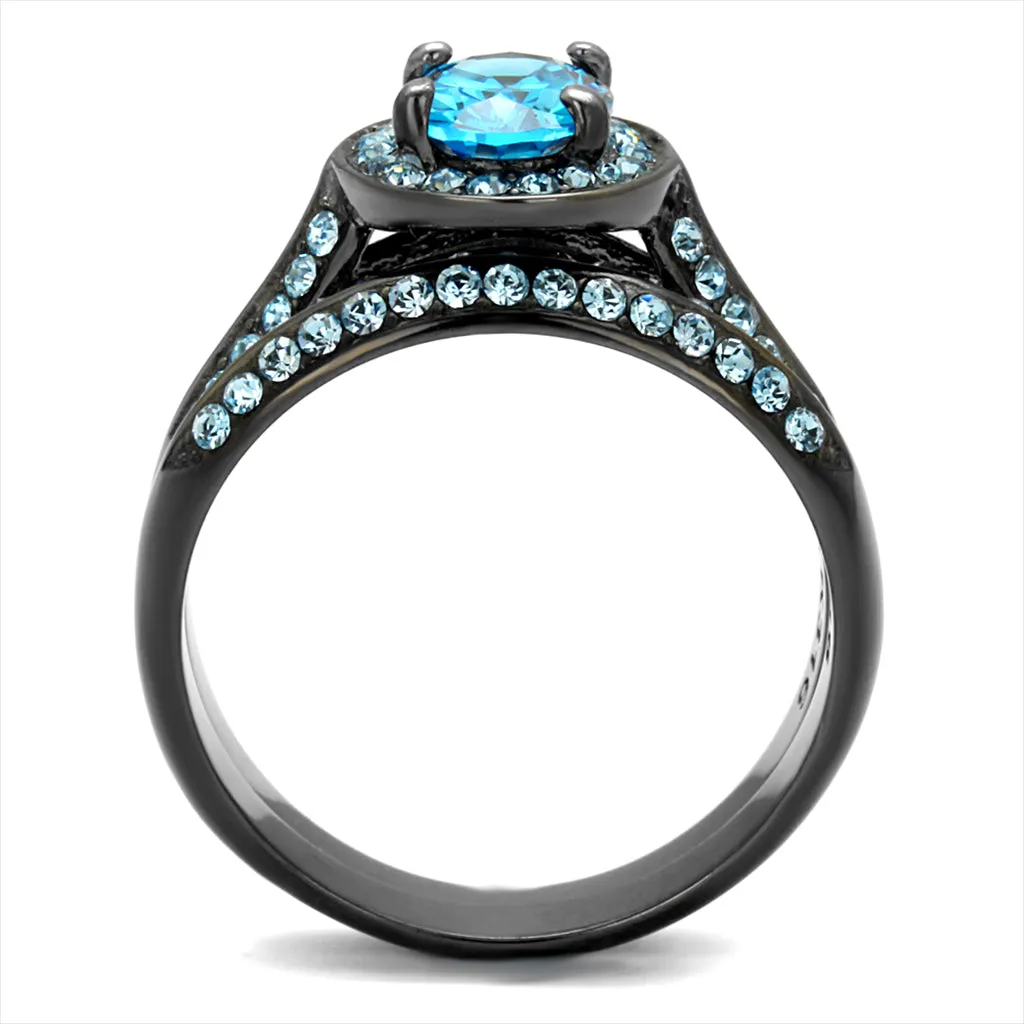 CJ1W163LJ Wholesale 2.10 ct. Sea Blue CZ Black IP Plated Ring Set