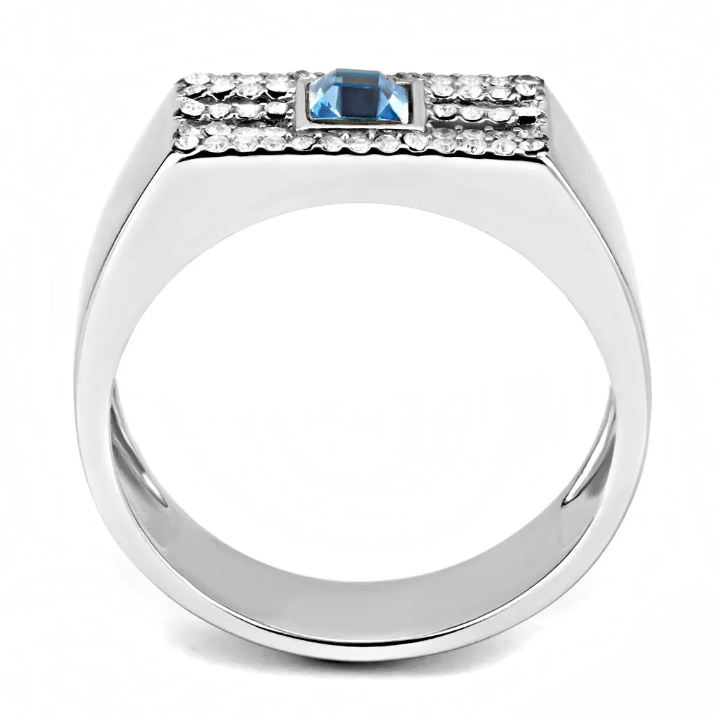 CJ283 Wholesale Men's Stainless Steel Top Grade Crystal Sea Blue Ring