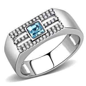 CJ283 Wholesale Men's Stainless Steel Top Grade Crystal Sea Blue Ring