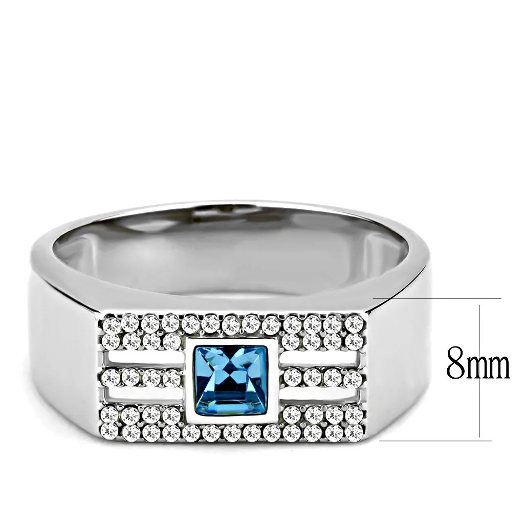 CJ283 Wholesale Men's Stainless Steel Top Grade Crystal Sea Blue Ring