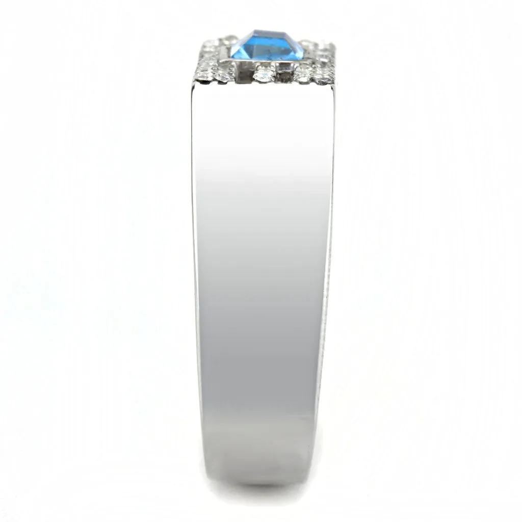 CJ283 Wholesale Men's Stainless Steel Top Grade Crystal Sea Blue Ring