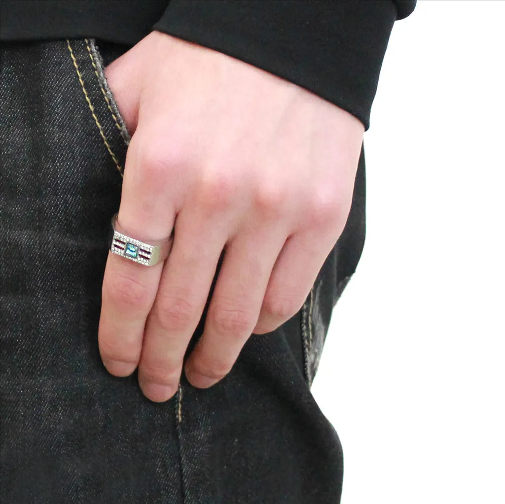 CJ283 Wholesale Men's Stainless Steel Top Grade Crystal Sea Blue Ring