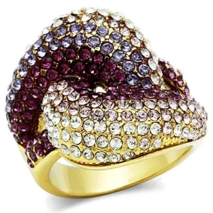 CJ306 Wholesale Women's Brass Ring IP Gold Top Grade Crystal Multi Color Ring