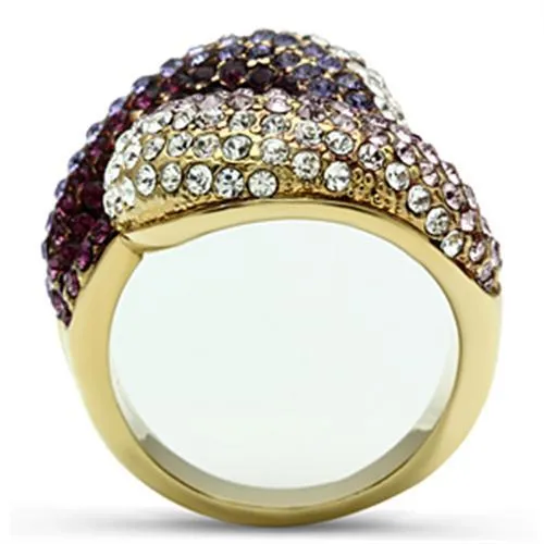 CJ306 Wholesale Women's Brass Ring IP Gold Top Grade Crystal Multi Color Ring
