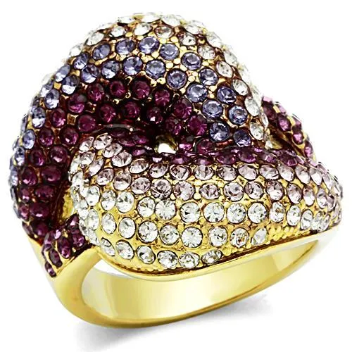 CJ306 Wholesale Women's Brass Ring IP Gold Top Grade Crystal Multi Color Ring