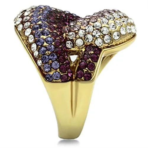 CJ306 Wholesale Women's Brass Ring IP Gold Top Grade Crystal Multi Color Ring
