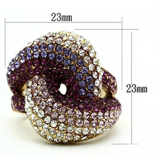 CJ306 Wholesale Women's Brass Ring IP Gold Top Grade Crystal Multi Color Ring