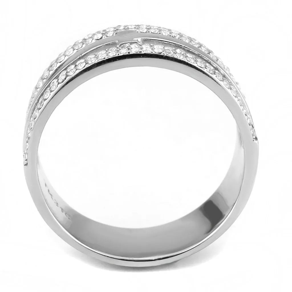 CJ366 Wholesale Men's Stainless Steel AAA Grade CZ Clear Cross Ring