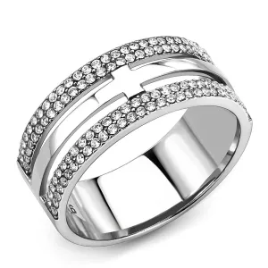 CJ366 Wholesale Men's Stainless Steel AAA Grade CZ Clear Cross Ring