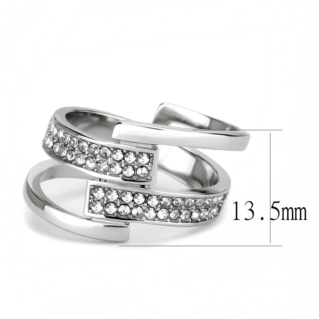 CJ3702 Wholesale Women's Stainless Steel High polished Top Grade Crystal Clear Broad Ring