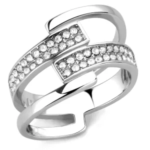 CJ3702 Wholesale Women's Stainless Steel High polished Top Grade Crystal Clear Broad Ring