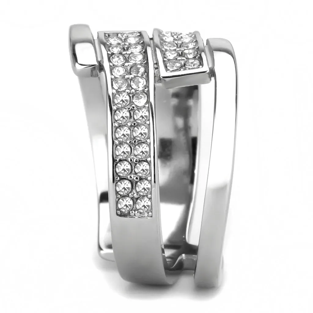 CJ3702 Wholesale Women's Stainless Steel High polished Top Grade Crystal Clear Broad Ring