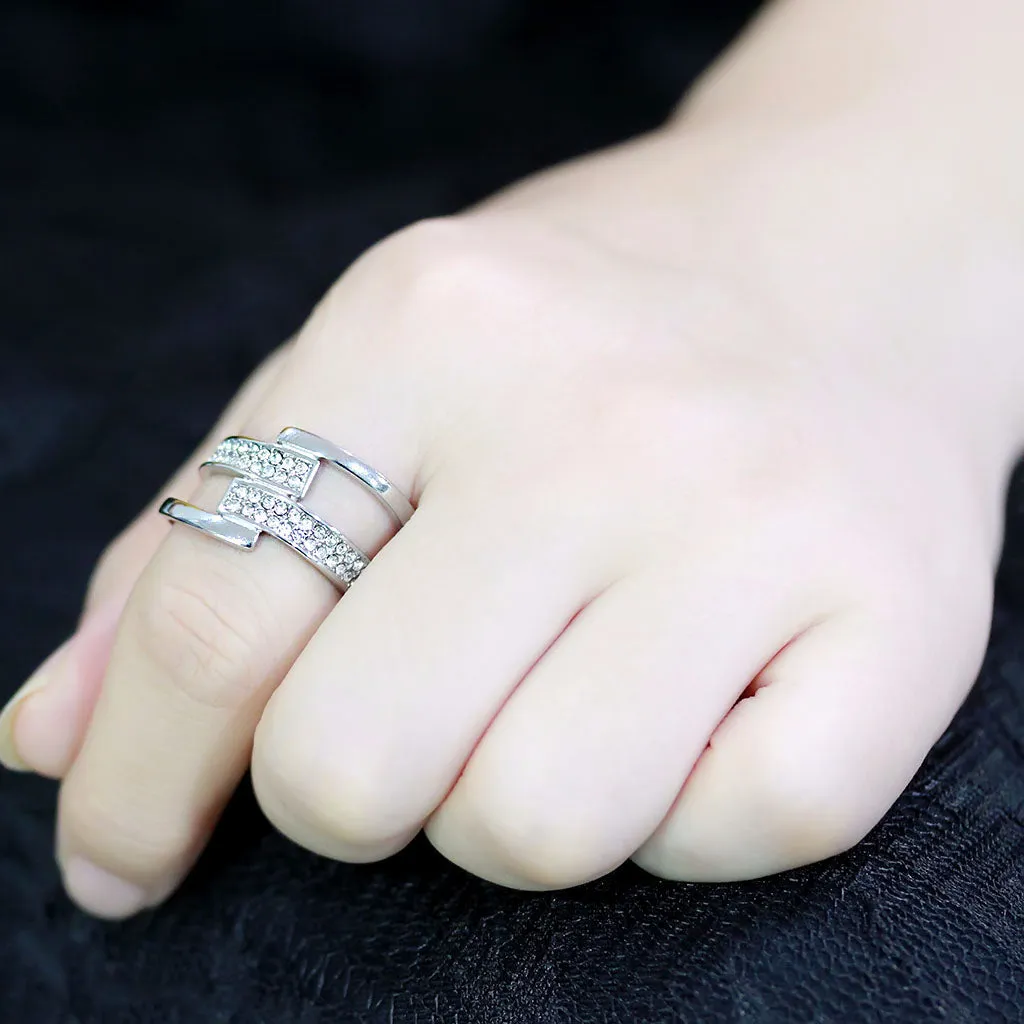 CJ3702 Wholesale Women's Stainless Steel High polished Top Grade Crystal Clear Broad Ring