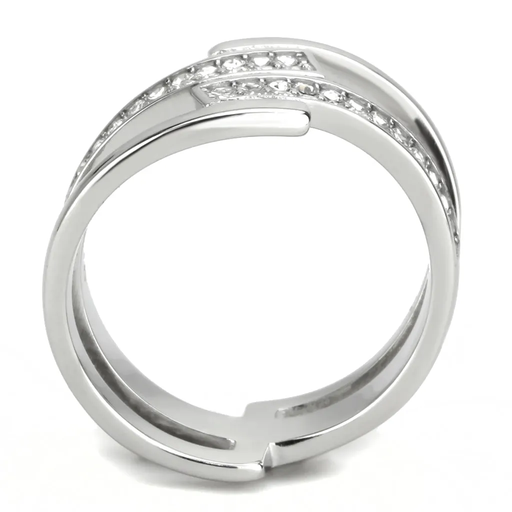 CJ3702 Wholesale Women's Stainless Steel High polished Top Grade Crystal Clear Broad Ring