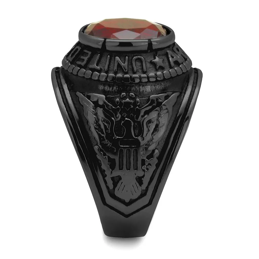 CJ414706J Wholesale Men's Stainless Steel IP Black Synthetic Siam United States Army Ring