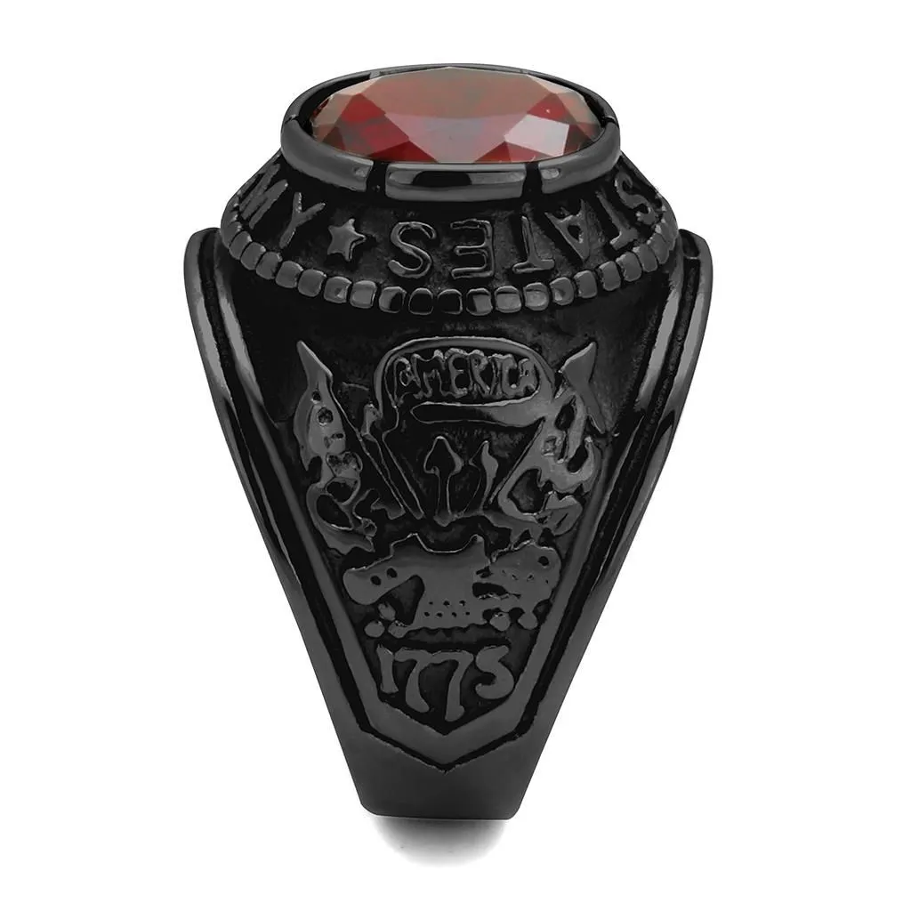 CJ414706J Wholesale Men's Stainless Steel IP Black Synthetic Siam United States Army Ring