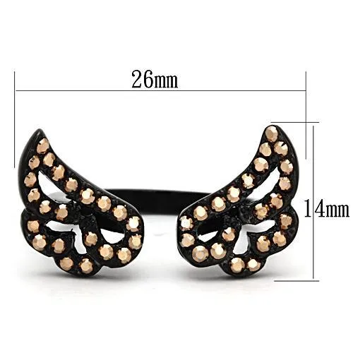 CJ980 Wholesale Women's Stainless Steel IP Black Top Grade Crystal Metallic Light Gold Minimal Wings Ring
