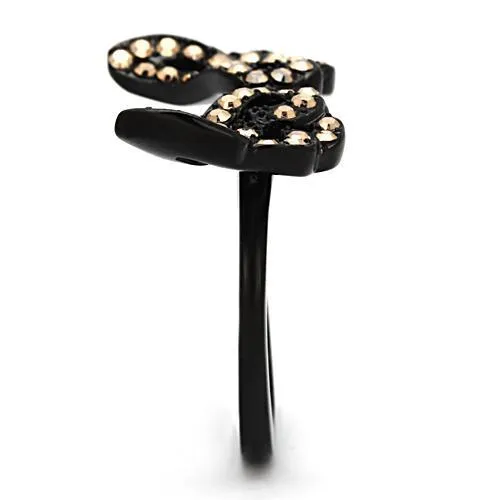 CJ980 Wholesale Women's Stainless Steel IP Black Top Grade Crystal Metallic Light Gold Minimal Wings Ring