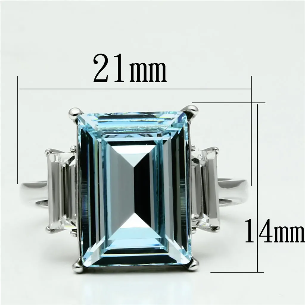 CJE1862 Wholesale Stainless Steel Top Grade Sea Blue Crystal Cocktail Ring