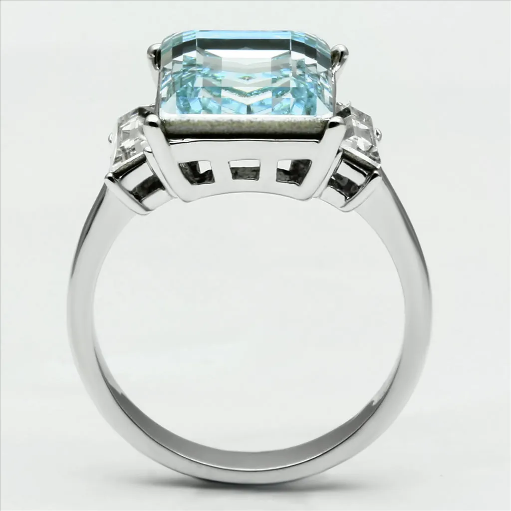 CJE1862 Wholesale Stainless Steel Top Grade Sea Blue Crystal Cocktail Ring