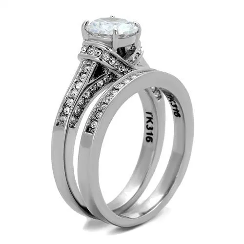 CJE1919 Wholesale Women's Stainless Steel AAA Grade CZ Clear Ring Set