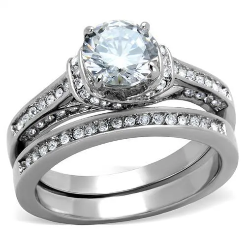 CJE1919 Wholesale Women's Stainless Steel AAA Grade CZ Clear Ring Set