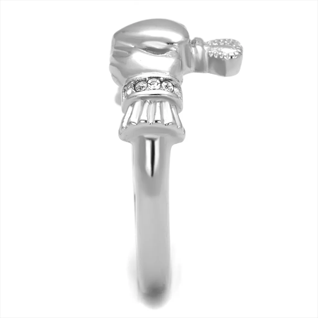 CJE2094 Clear Crystal Stainless Steel Claddagh Ring