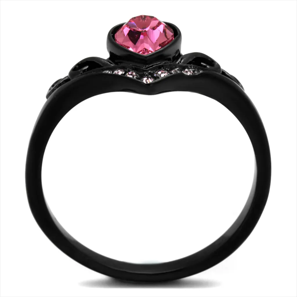 CJE2192  Black IP Plated Ring with Pink Crystals