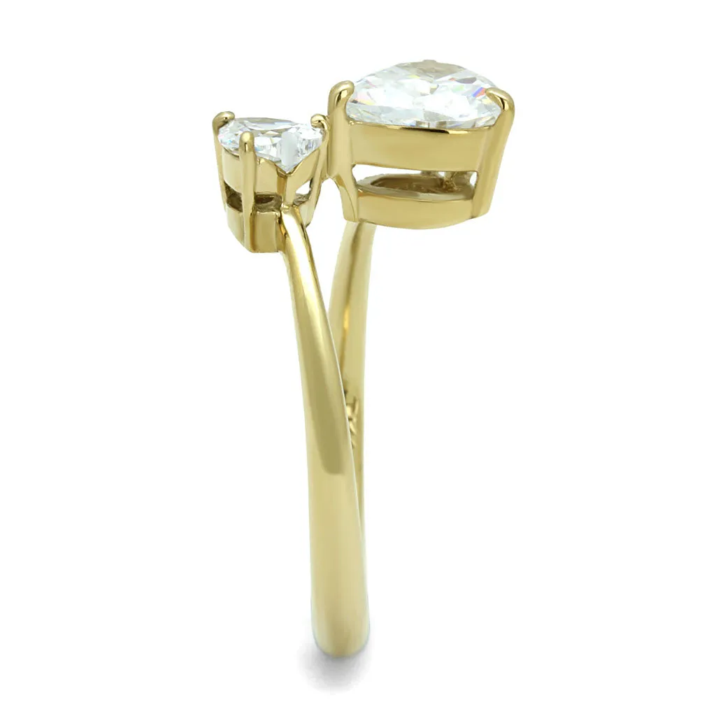 CJE3093 Wholesale Stainless Steel IP Gold Clear Triangle CZ Ring