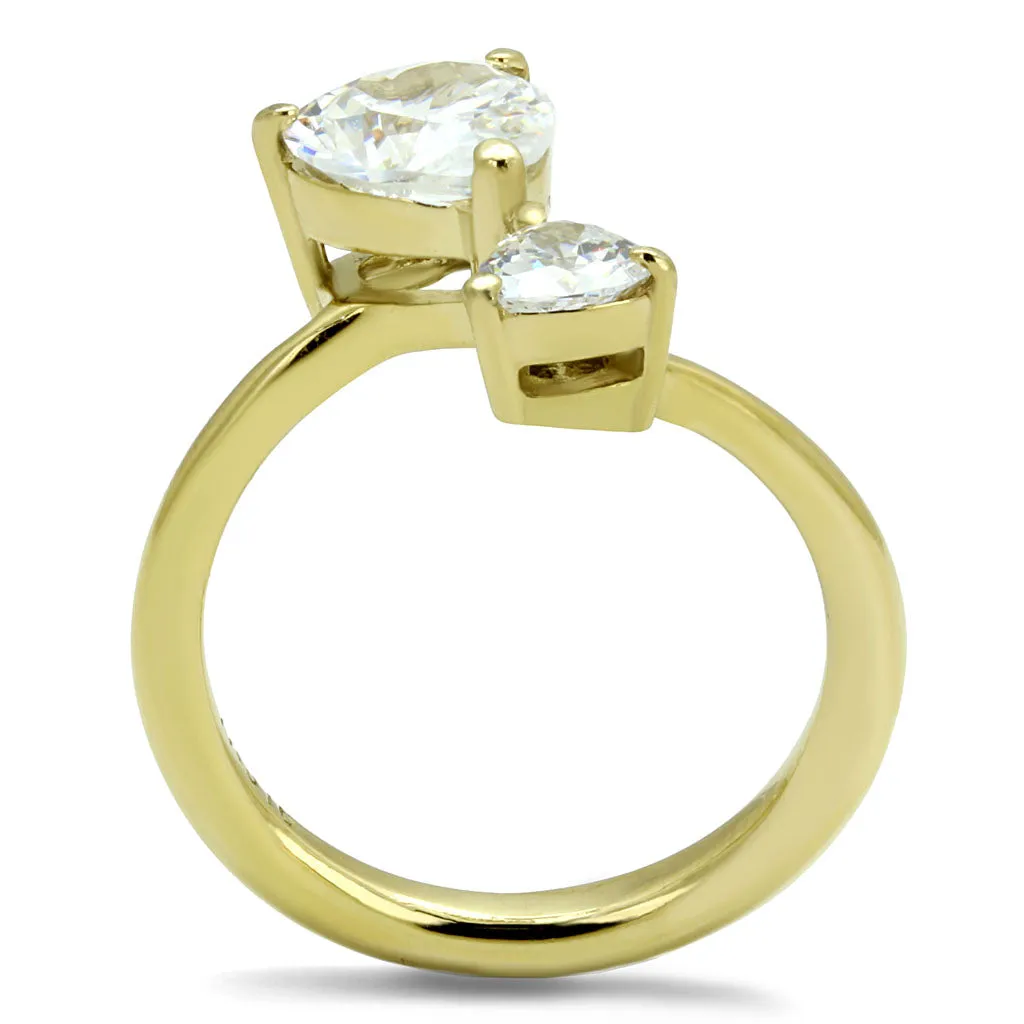 CJE3093 Wholesale Stainless Steel IP Gold Clear Triangle CZ Ring