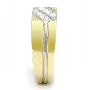 CJE3186 Wholesale Men's Stainless Steel Two-Tone IP Gold Clear Top Grade Crystal Ring