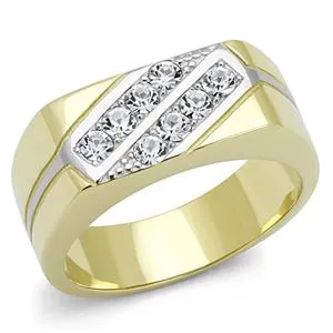 CJE3186 Wholesale Men's Stainless Steel Two-Tone IP Gold Clear Top Grade Crystal Ring