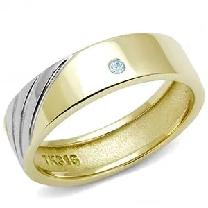 CJE3267 Wholesale Men's Stainless Steel Two-Tone IP Gold Sea Blue Top Grade Crystal Band