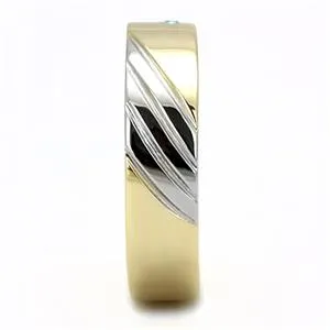 CJE3267 Wholesale Men's Stainless Steel Two-Tone IP Gold Sea Blue Top Grade Crystal Band
