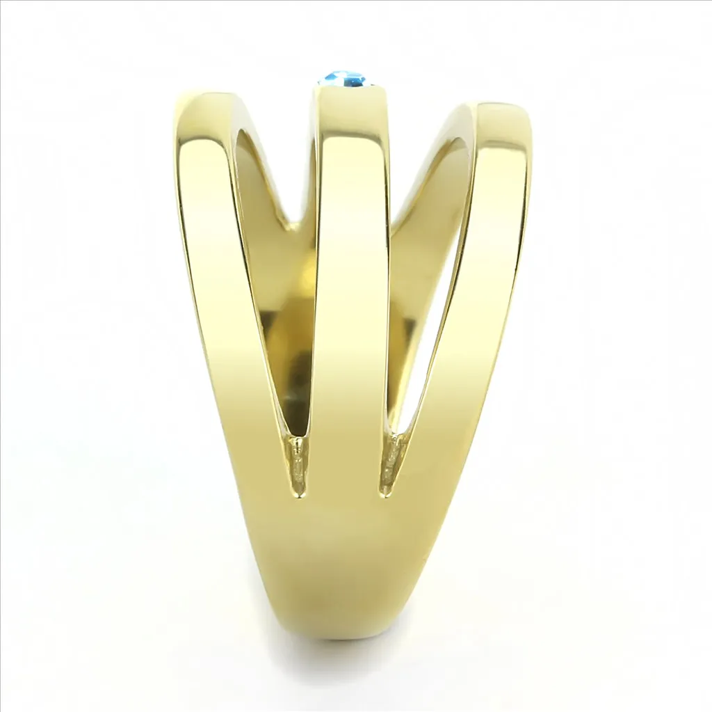 CJE3441 Wholesale Women's Stainless Steel  IP Gold  Sea Blue Fashion Ring