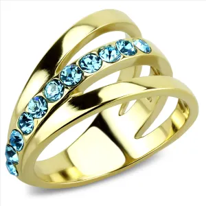 CJE3441 Wholesale Women's Stainless Steel  IP Gold  Sea Blue Fashion Ring